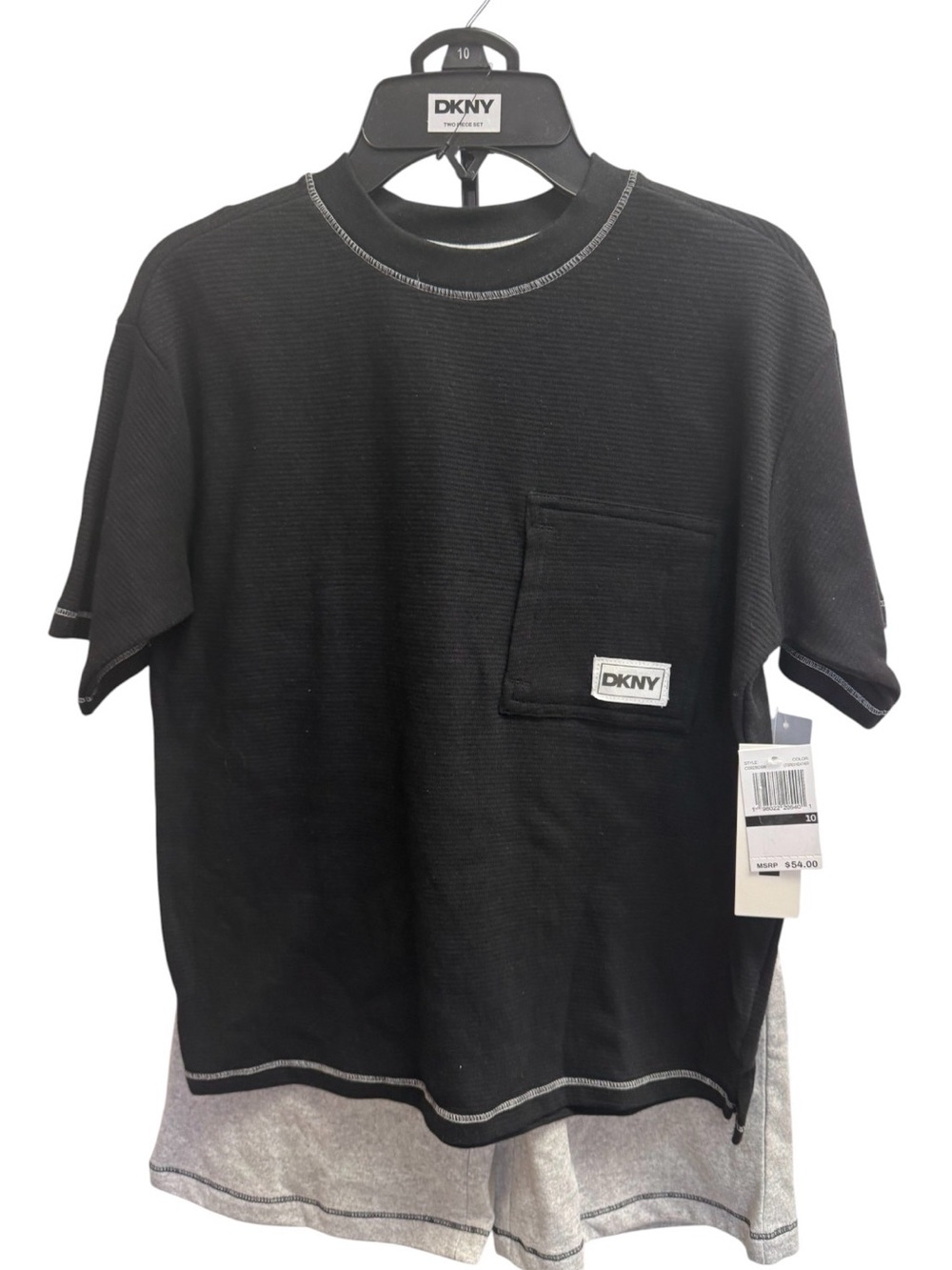 DKNY Black Short Sleeve Pocket Tee with Contrast Stitching